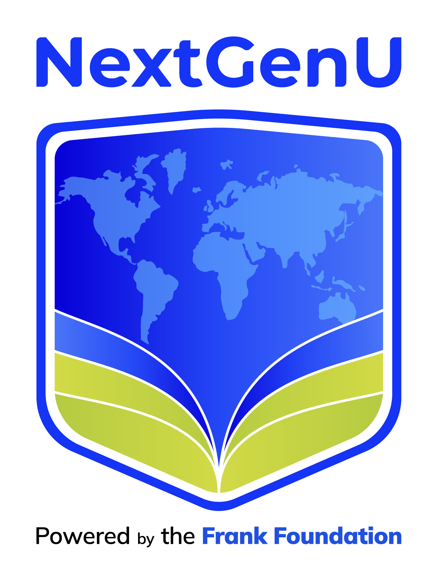 NextGenU logo featuring a world map and an open book, powered by the Frank Foundation.